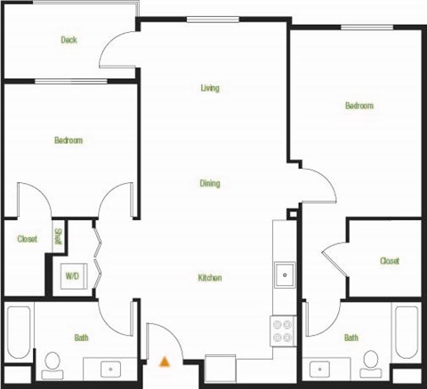 Floor plan for 2 beds, 2 baths, 1049 sqft